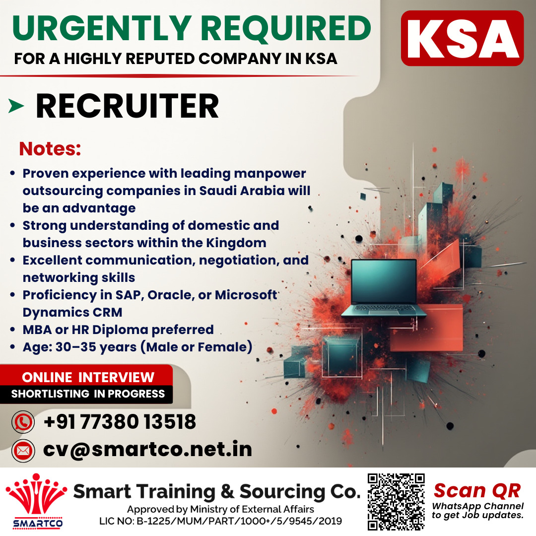URGENTLY REQUIRED FOR A HIGHLY REPUTED COMPANY IN KSA