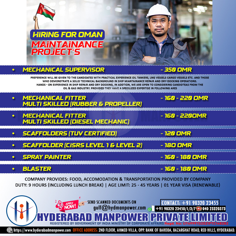 Urgent Hiring for A Leading Maintenance Project for OMAN