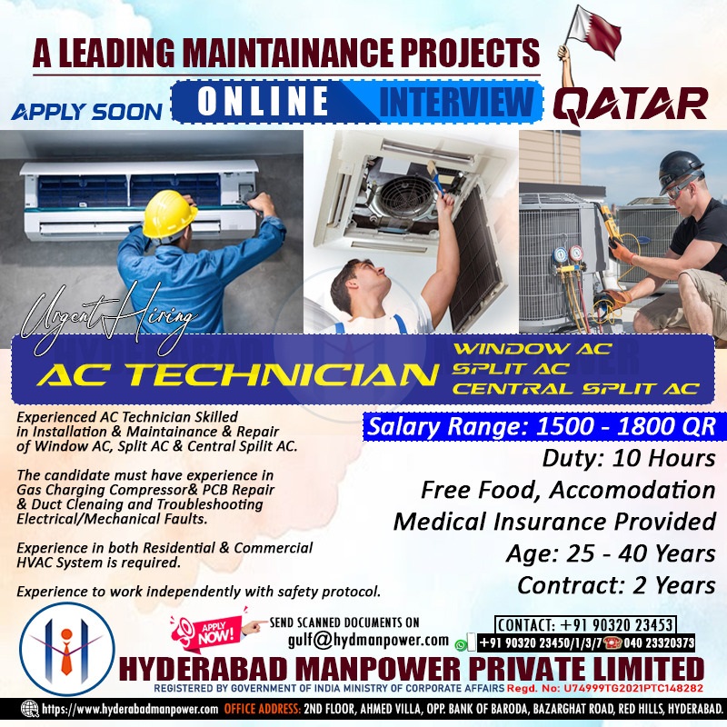 Urgent Hiring for A Leading Maintenance Project for QATAR