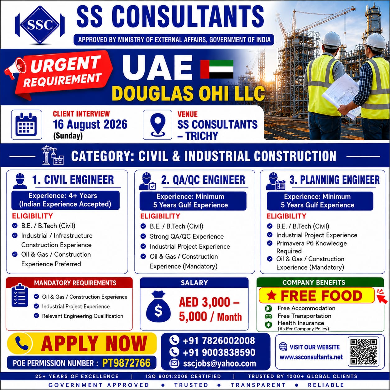 UAE Jobs – Civil, QA/QC & Planning Engineers