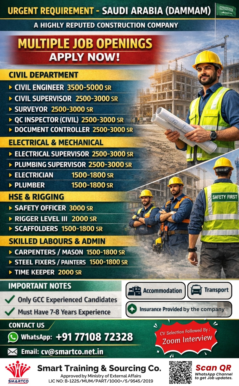 URGENT REQUIREMENT - SAUDI ARABIA (DAMMAM) A HIGHLY REPUTED CONSTRUCTION COMPANY
