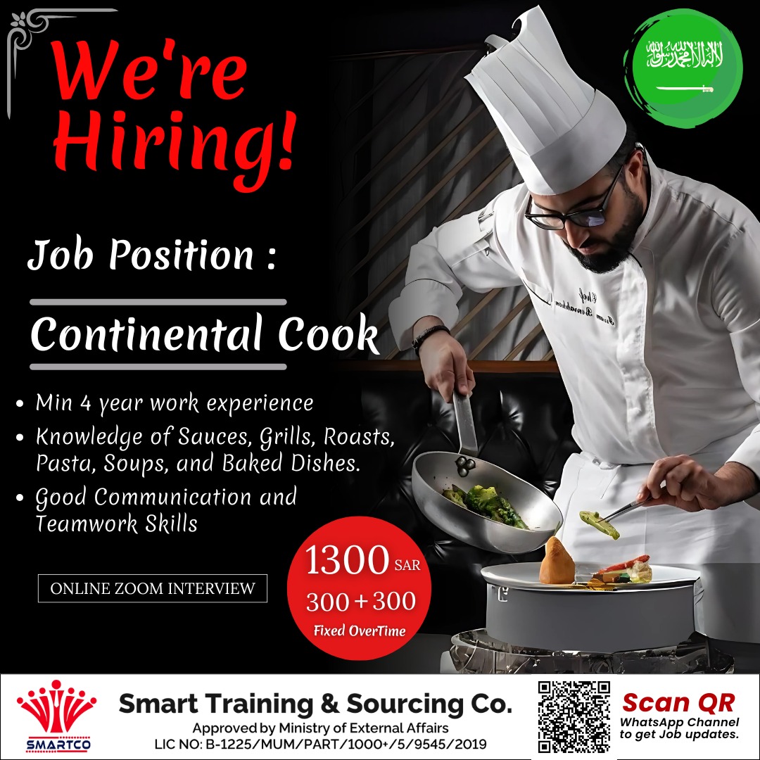 We're Hiring! Job Position: Continental Cook