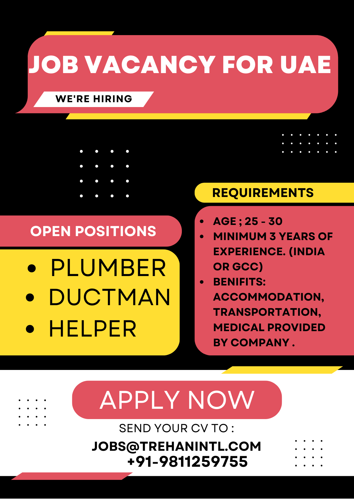 📢 Urgent Requirement for UAE – UAE Construction Project 🇦🇪