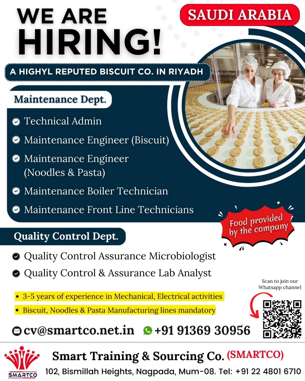 WE ARE HIRING! A HIGHYL REPUTED BISCUIT CO. IN RIYADH