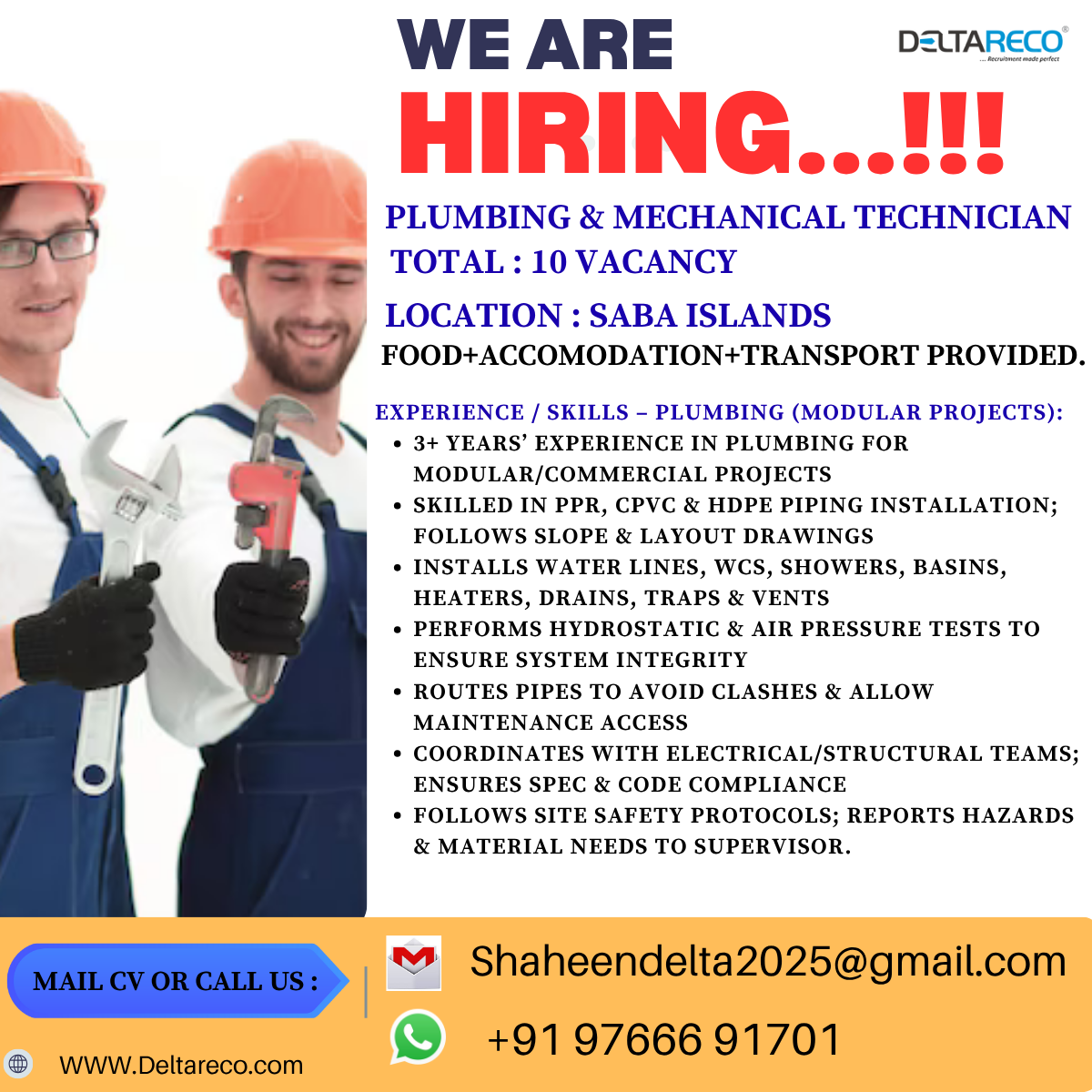 Hiring Plumbers for Saba Islands, Great Project