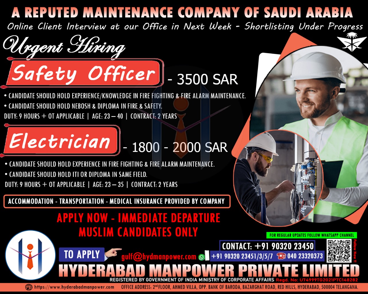 Urgent Hiring for A Reputed Maintenance Company of Saudi Arabia