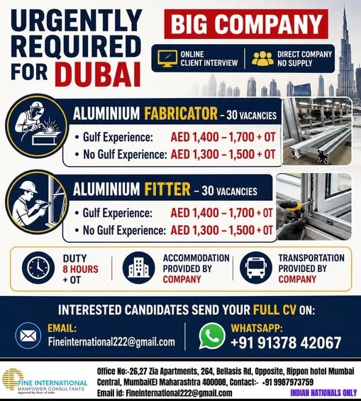 URGENTLY REQUIRED FOR DUBAI BIG COMPANY  ONLINE CLIENT INTERVIEW  DIRECT COMPANY / NO SUPPLY  