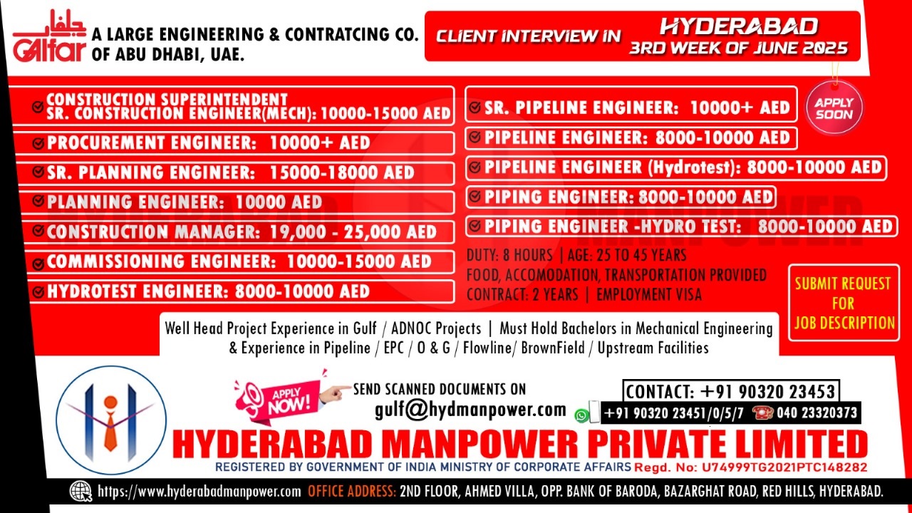 Urgent Hiring for A Leading Engineering & Construction Company of Abu Dhabi, UAE