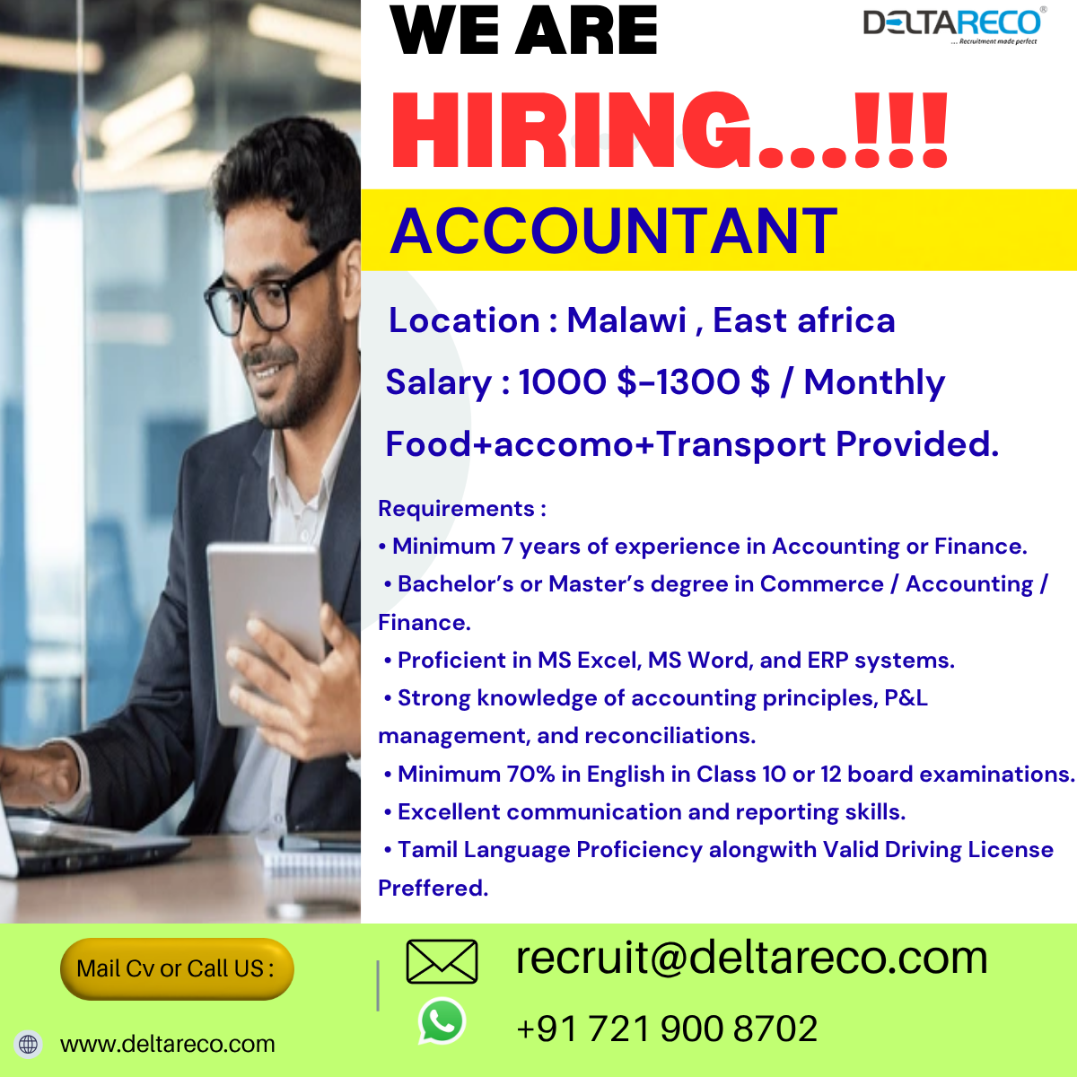 Hiring Accountant for  Malawi East Africa