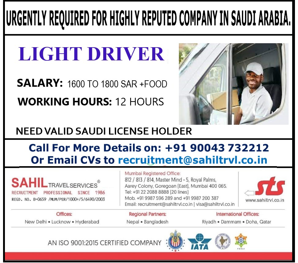 URGENTLY REQUIRED FOR REPUTED COMPANY IN SAUDI ARABIA.