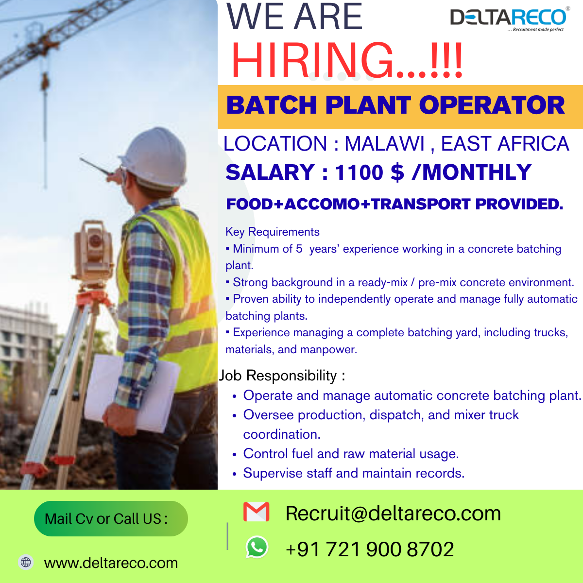Hiring RMC Plant operator for Tanzania Location
