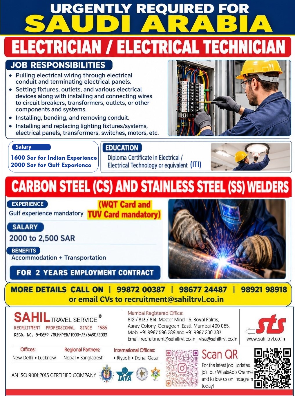 URGENTLY HIRING FOR HIGHLY REPUTED COMPANY IN SAUDI ARABIA