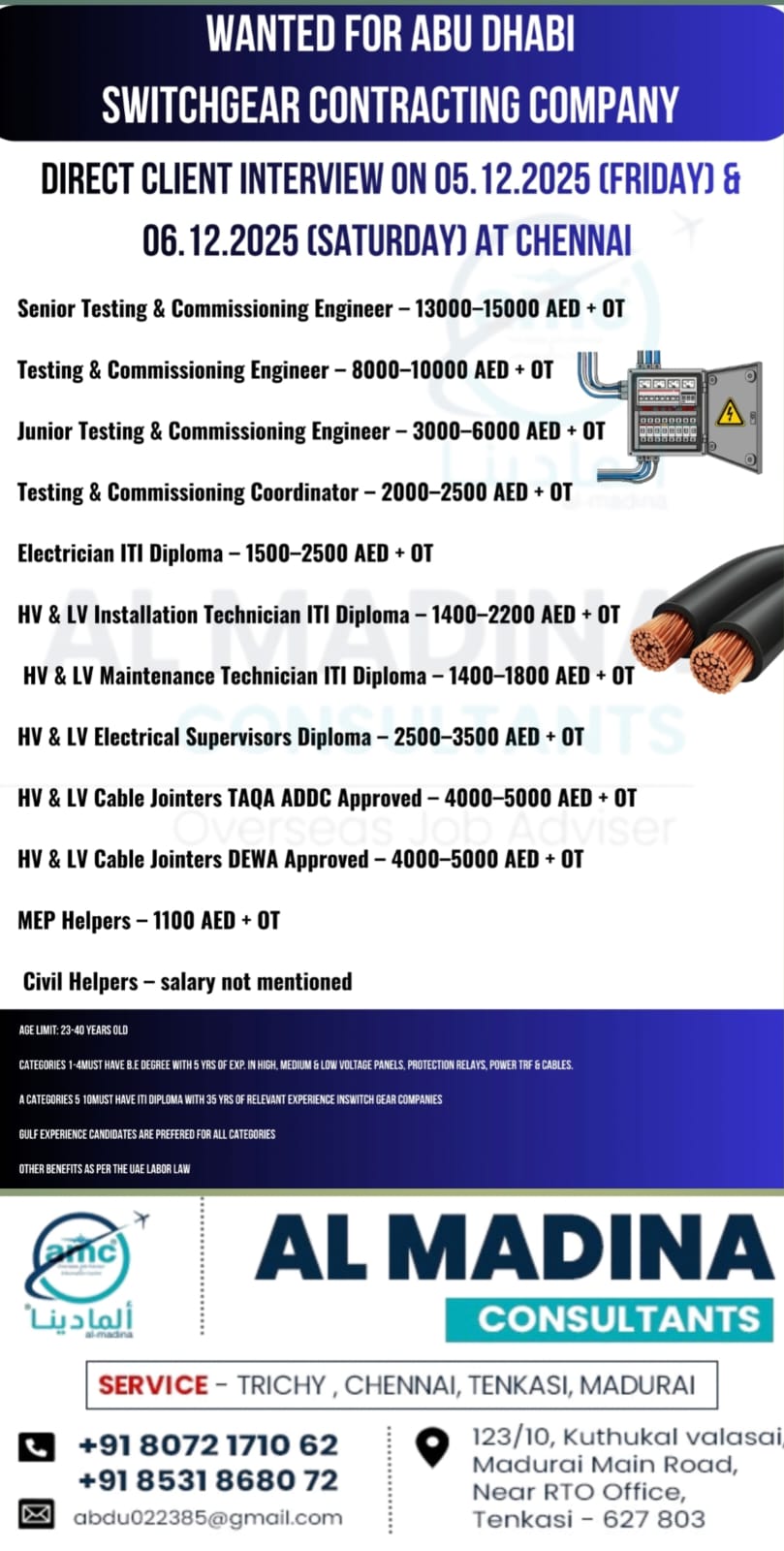 DIRECT CLIENT INTERVIEW ON 05.12.2025 (FRIDAY) & 06.12.2025 (SATURDAY) AT CHENNAI