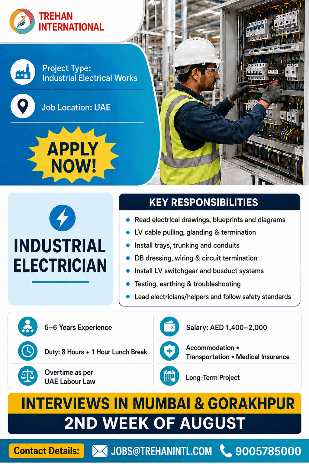 UAE JOB OPENING – INDUSTRIAL ELECTRICIAN