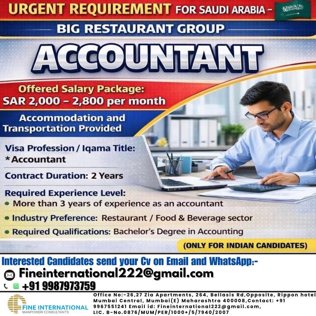URGENT REQUIREMENT FOR SAUDI ARABIA – BIG RESTAURANT GROUP  ONLINE CLIENT INTERVIEW 