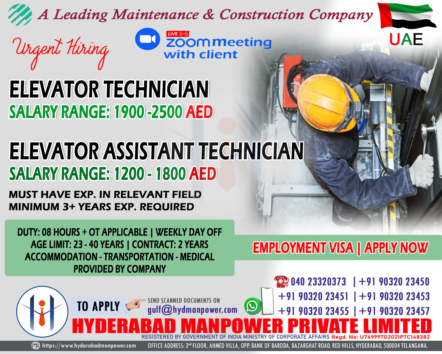 Urgent Hiring for A Leading maintenance & Construction Company of UAE