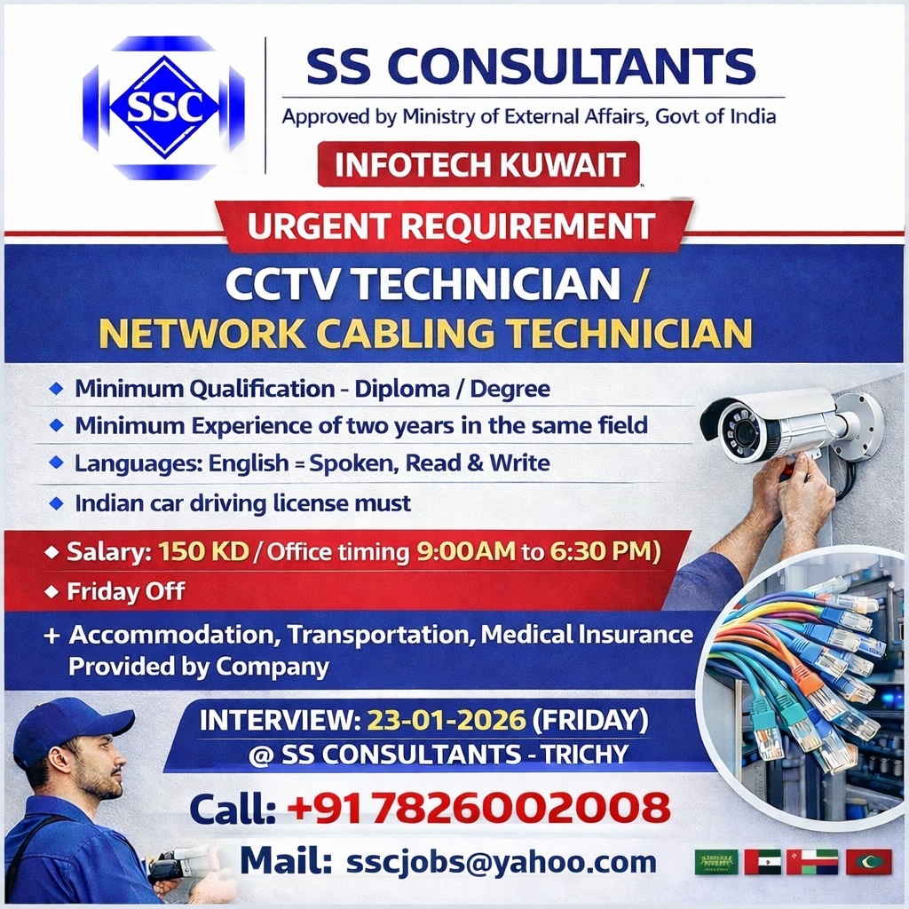 CCTV Technician Jobs in Kuwait – Urgent Gulf Requirement | SS Consultants