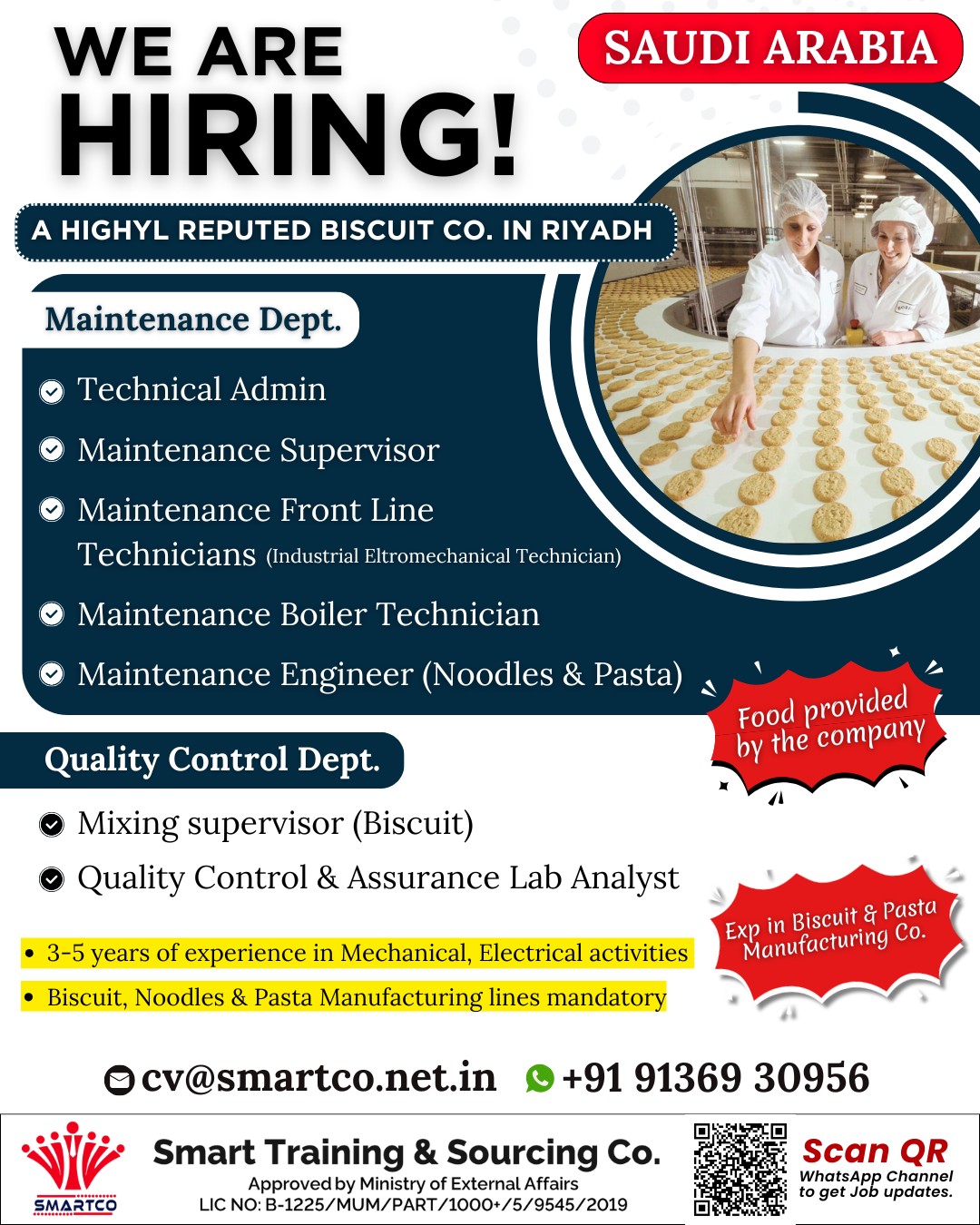 WE ARE HIRING! SAUDI ARABIA A HIGHYL REPUTED BISCUIT CO. IN RIYADH