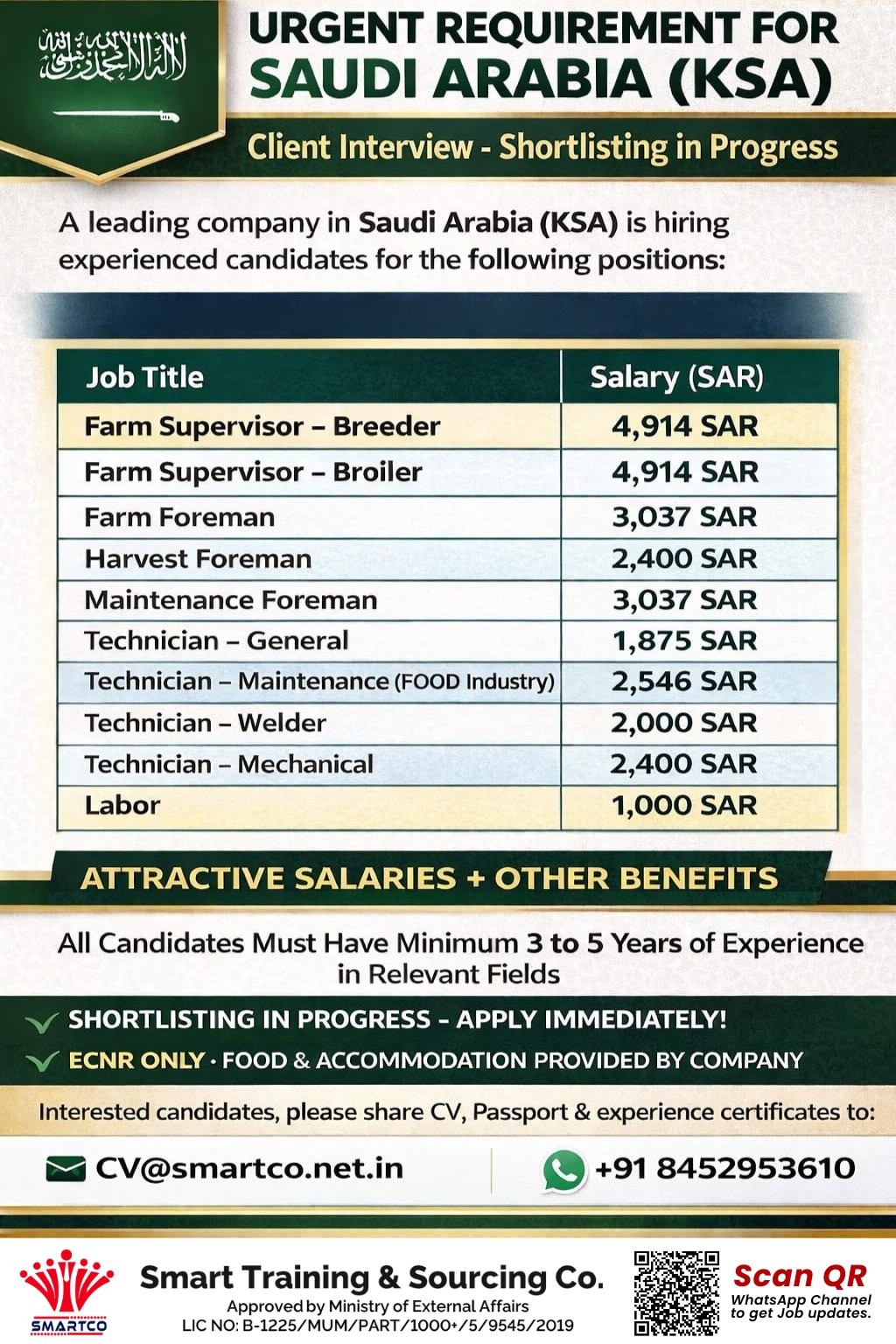 URGENT REQUIREMENT FOR SAUDI ARABIA (KSA)