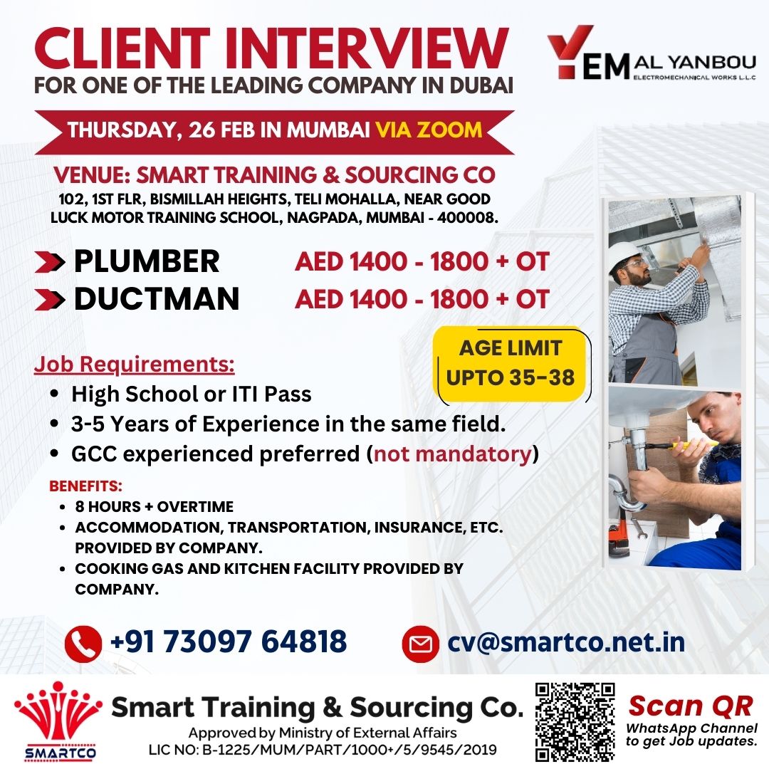 CLIENT INTERVIEW VIA ZOOM THURSDAY, 26 FEB IN MUMBAI  FOR ONE OF THE LEADING COMPANY IN DUBAI