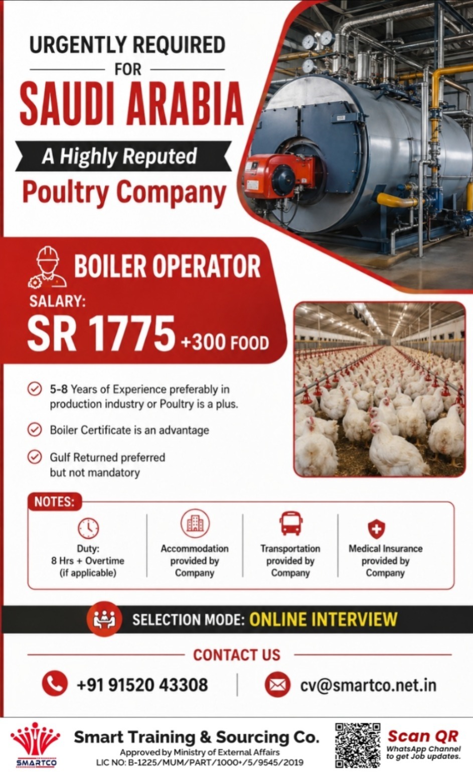 Urgently Required for Saudi Arabia  A Highly Reputed Poultry Company