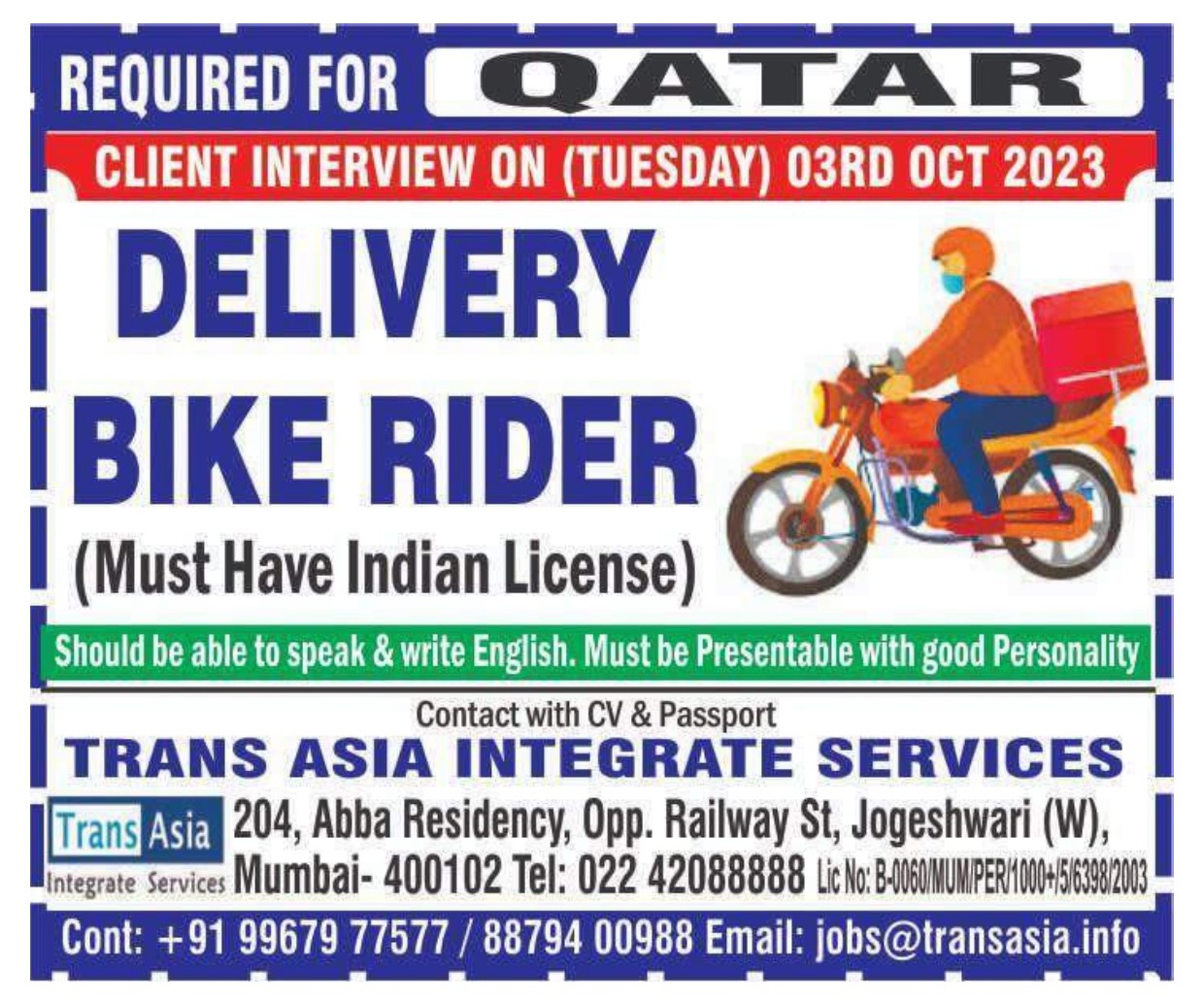 Delivery Boy for Qatar