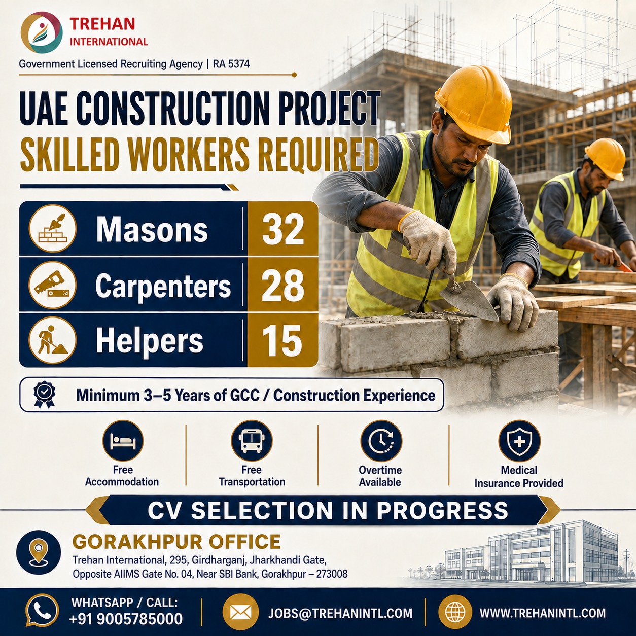 UAE Construction Project – Skilled Workers Required