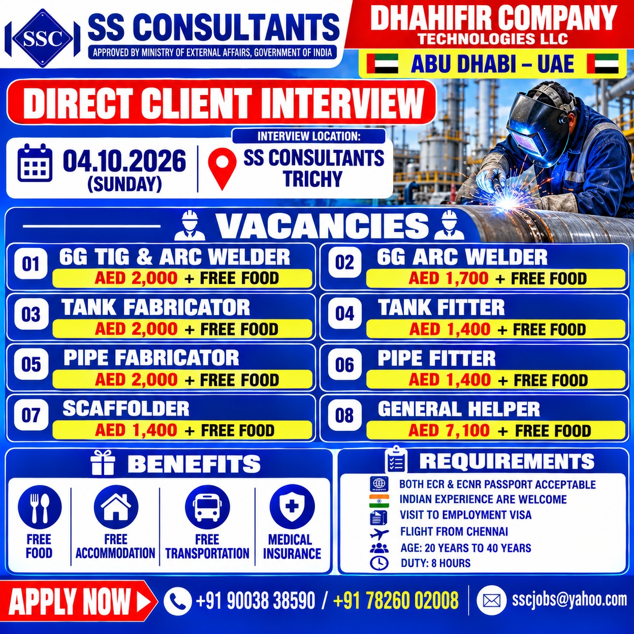 UAE Hiring 2026 – 6G Welders, Tank Fabricators & General Helpers