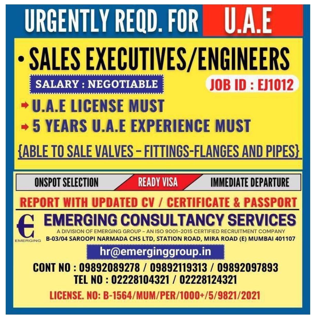 Sales Excutive | Engineer for UAE