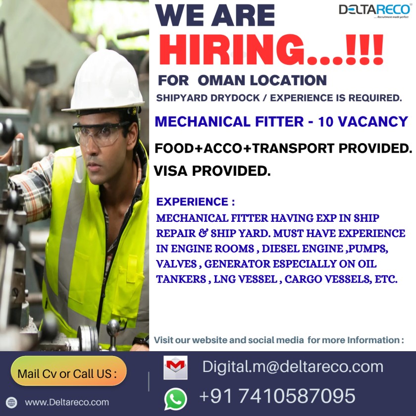 Hiring Mechanical Fitter For Oman Drydock Shipyard