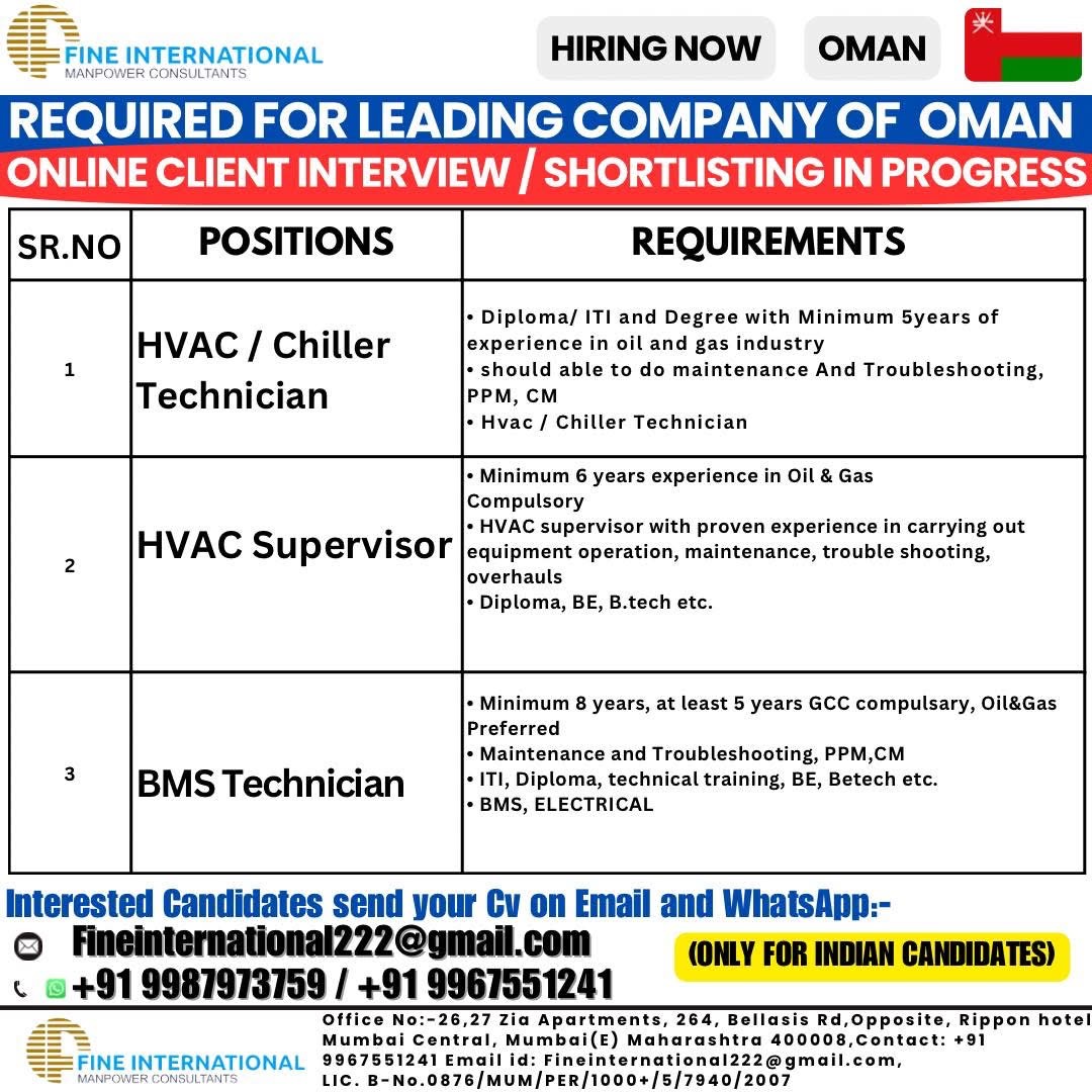 URGENTLY REQUIRED FOR REPUTED OMAN COMPANY 🇴🇲