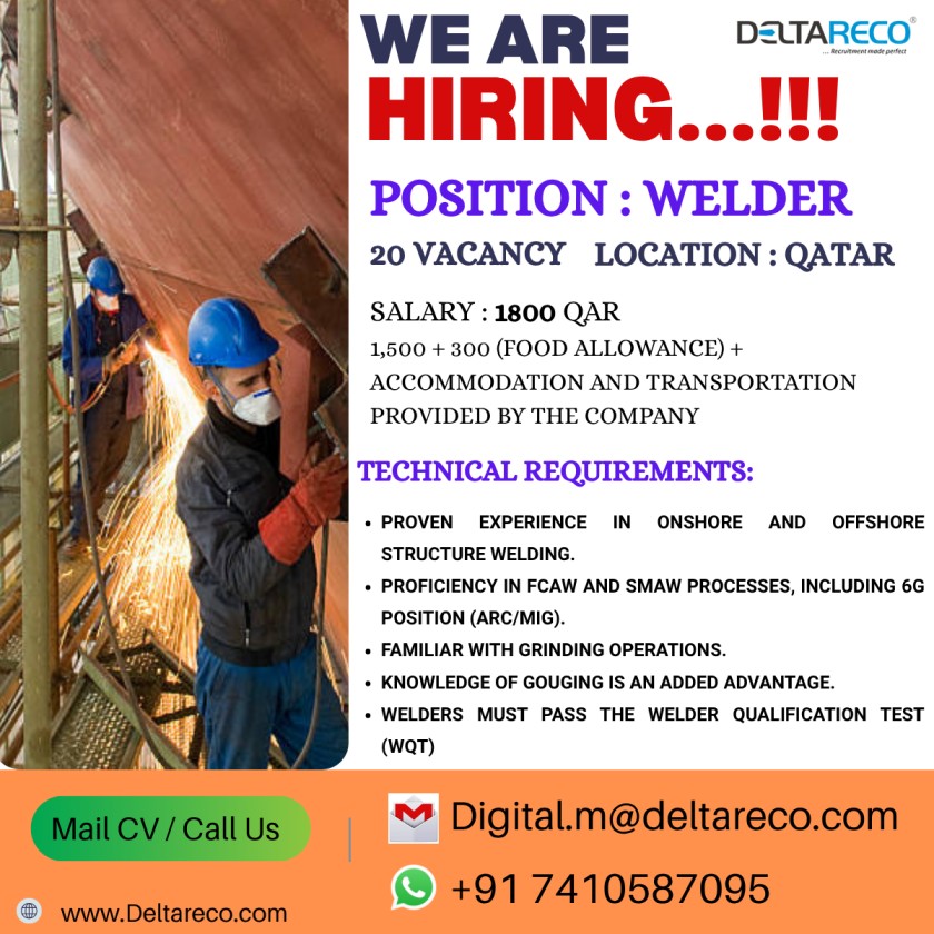 Hiring Welders for Qatar 20 vacancy