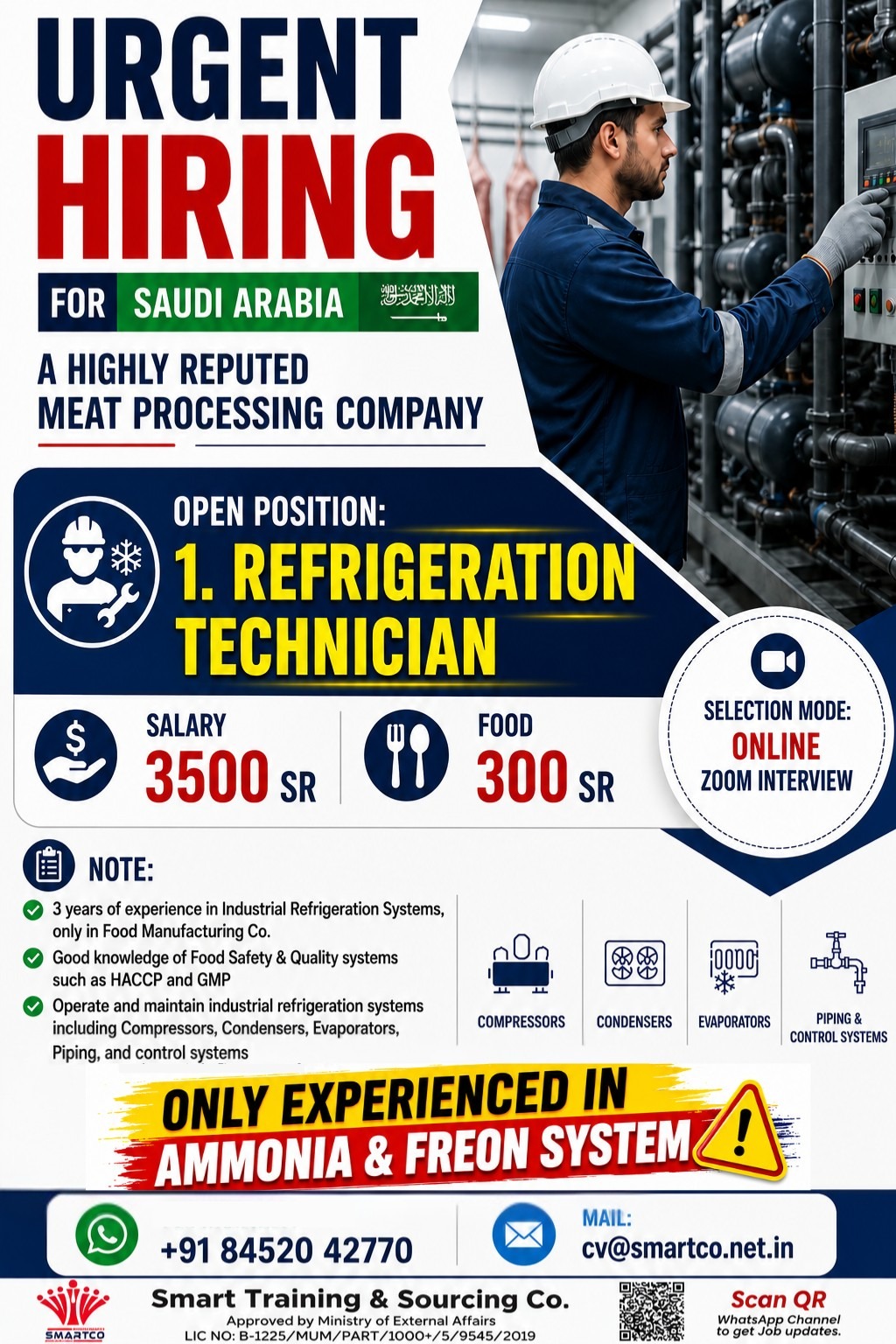 URGENT HIRING FOR SAUDI ARABIA A Highly Reputed Meat Processing Company