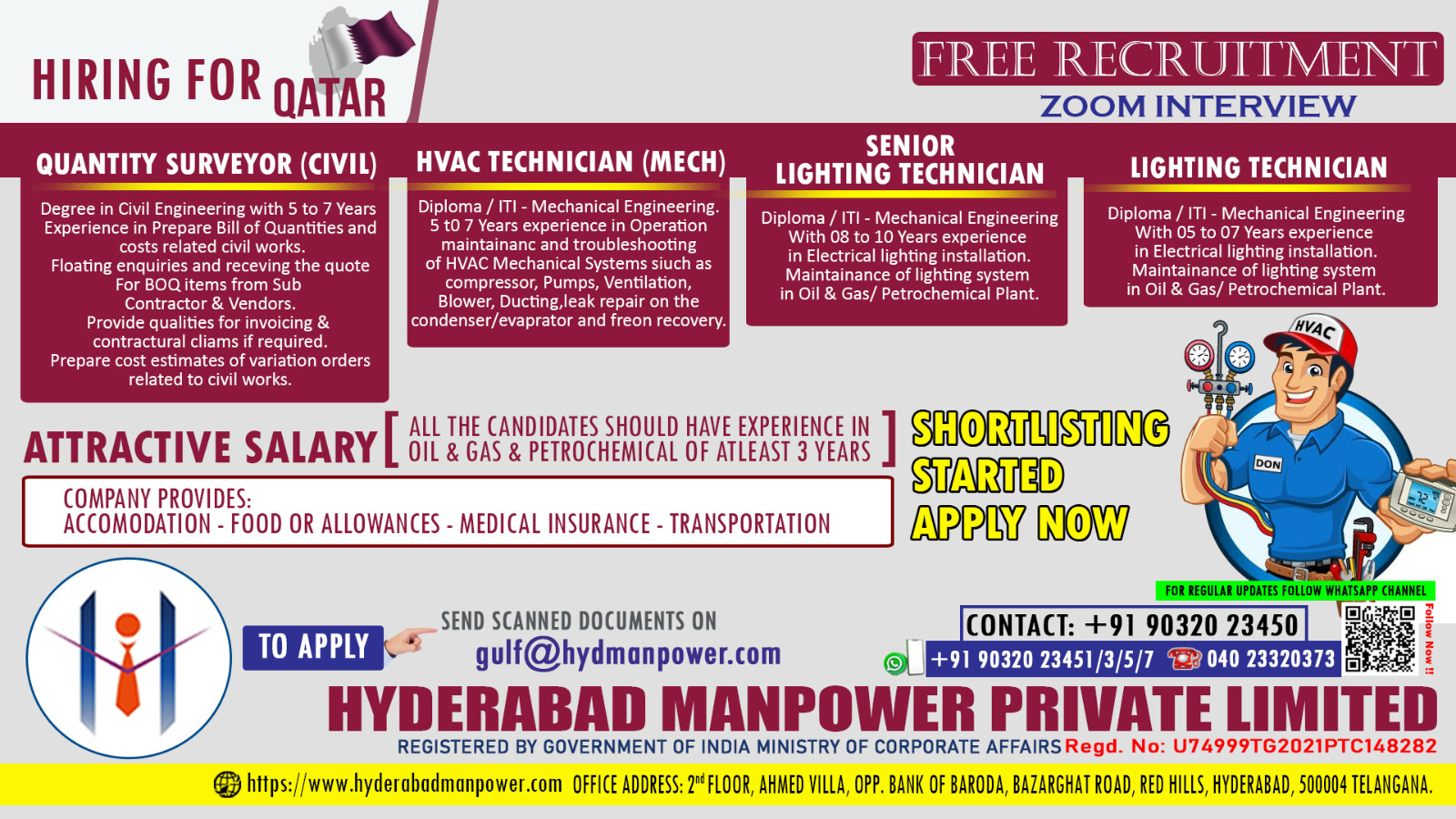Urgent Hiring for A Leading Company of Qatar