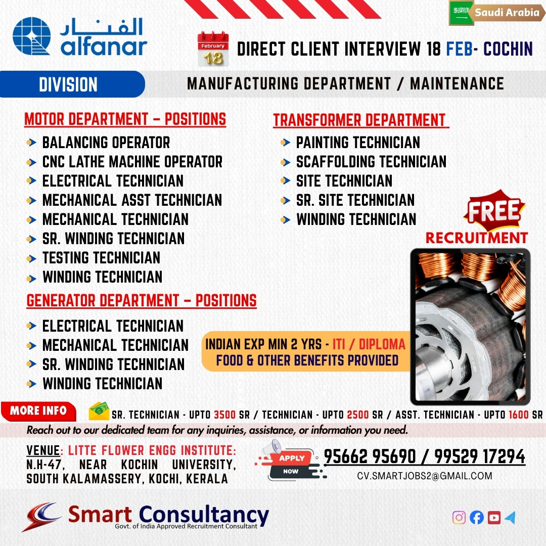 Saudi Arabia Jobs – Direct Client Interview in Cochin!