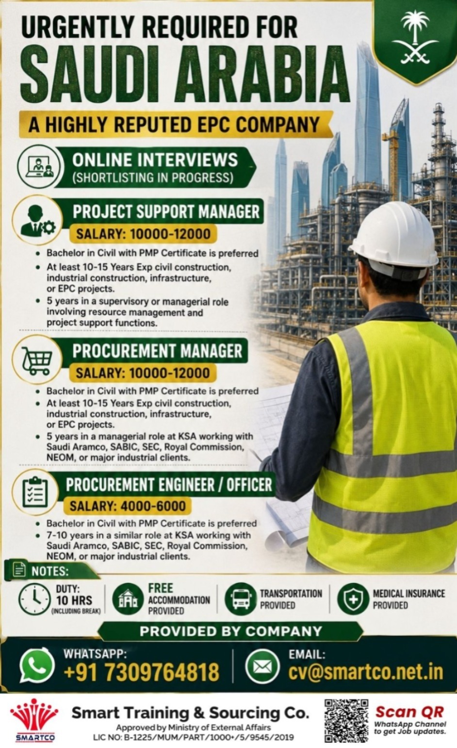 Urgently Required for Saudi Arabia A Highly Reputed EPC Company