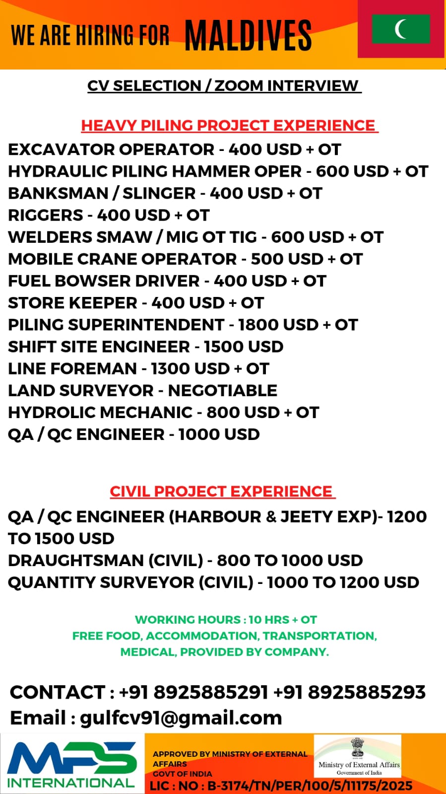 WE ARE HIRING FOR MALDIVES CV SELECTION ZOOM INTERVIEW