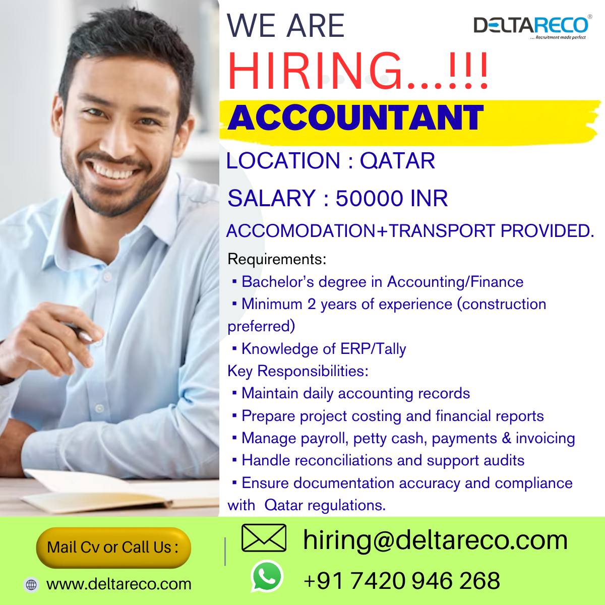 Hiring Accountant for Qatar with Good Salary