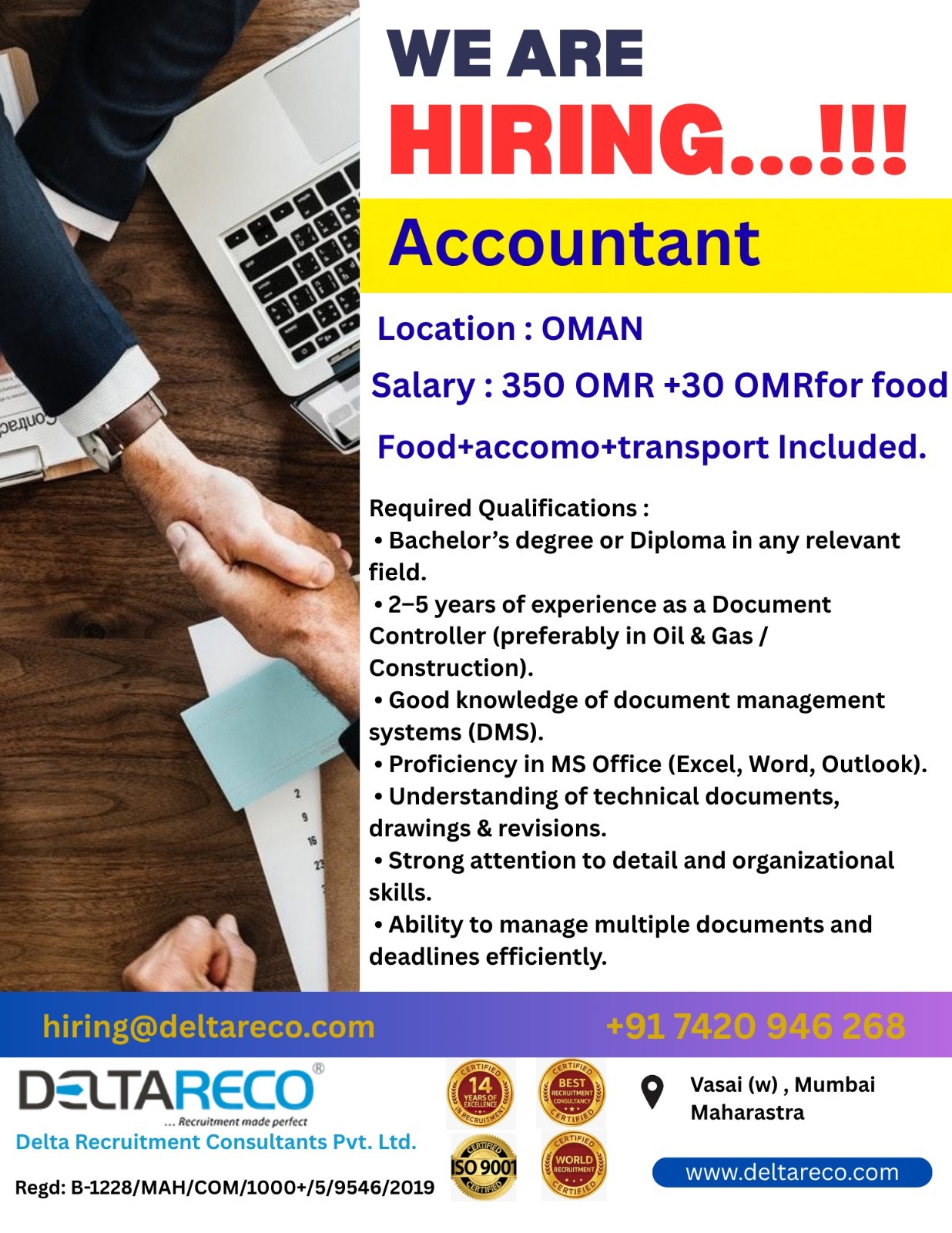 Hiring  Accountant for Oman location