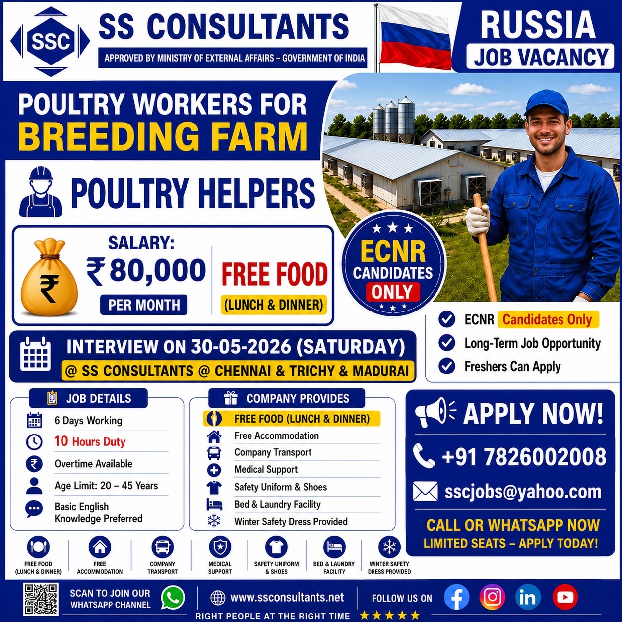 Urgent Russia Poultry Farm Recruitment 2026 – Free Food, Stay & High Salary