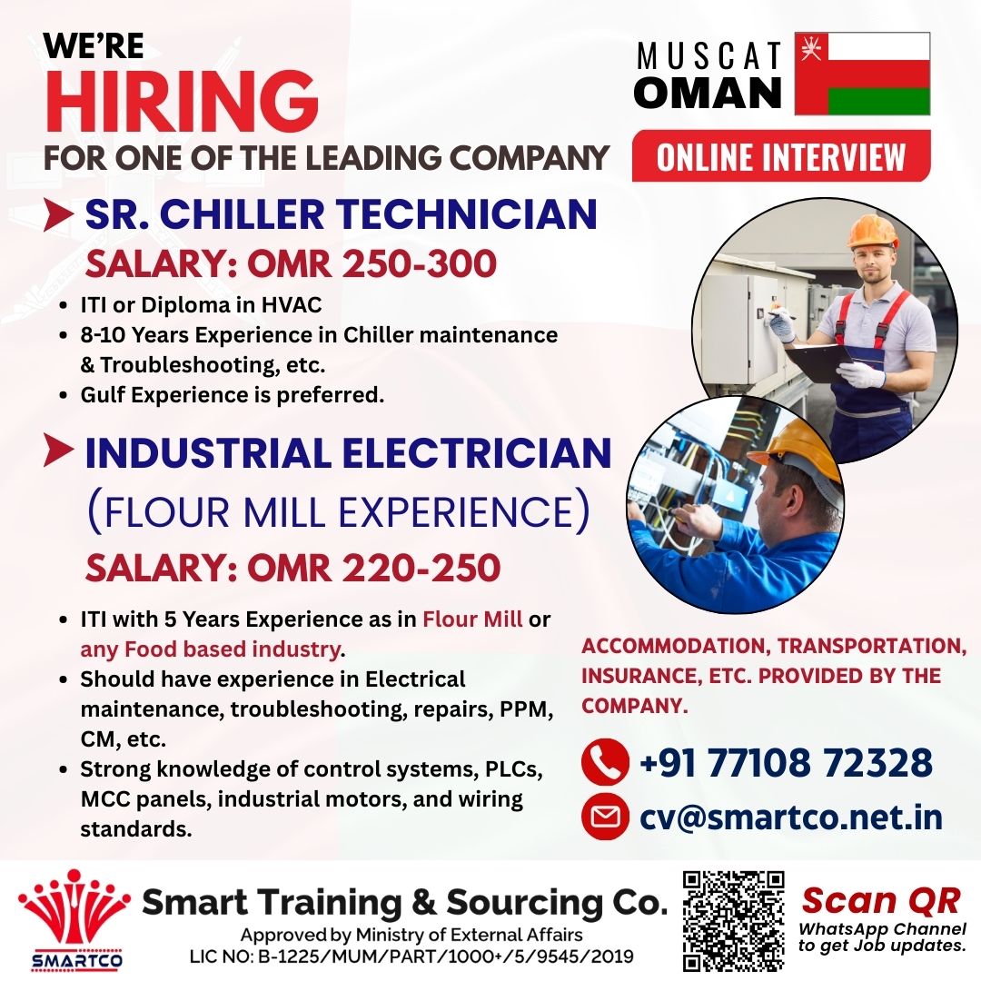 URGENTLY REQUIRED FOR OMAN FOR ONE OF THE LEADING COMPANY (ONLINE INTERVIEW)