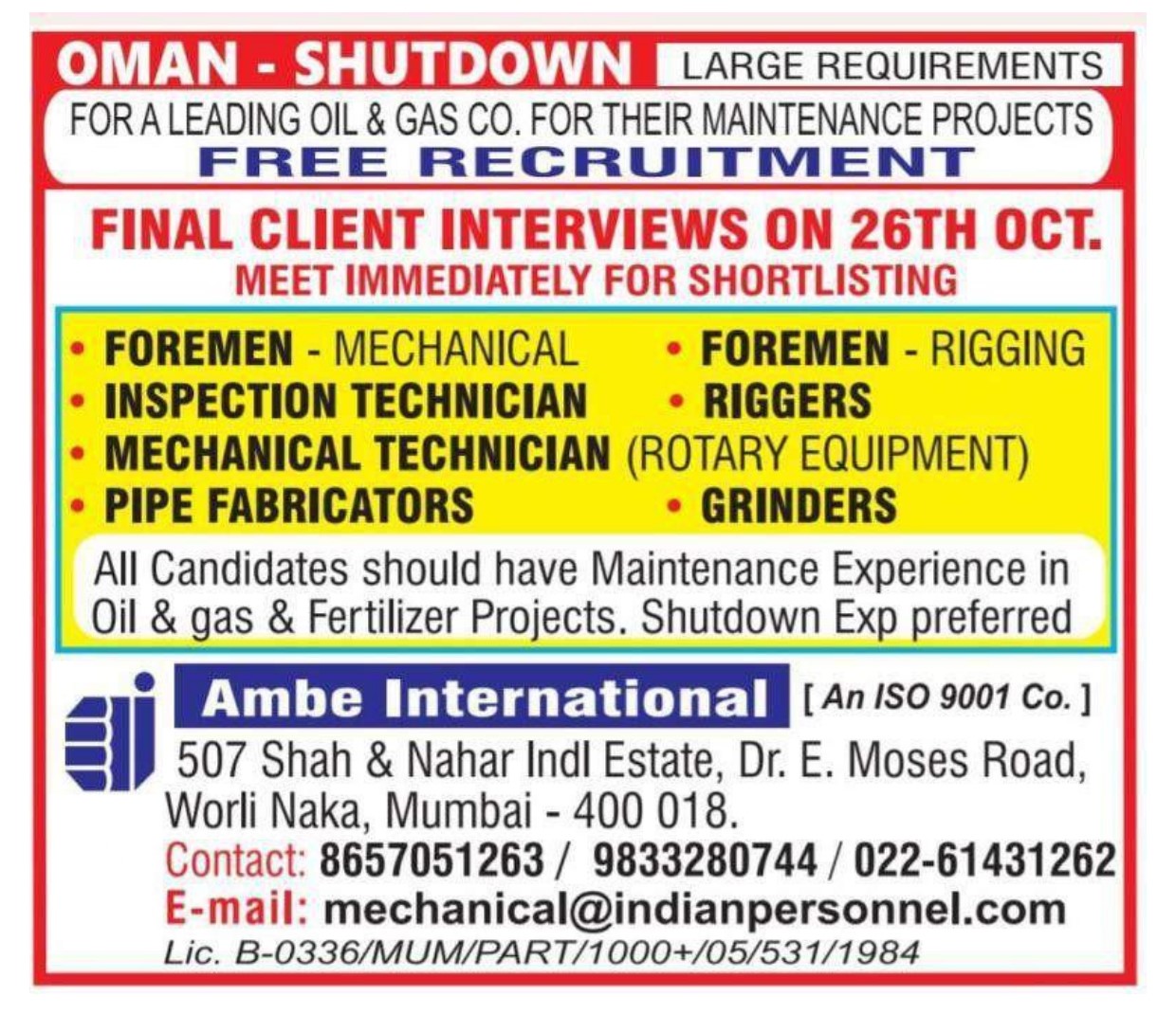 Free REcruitment for Oman