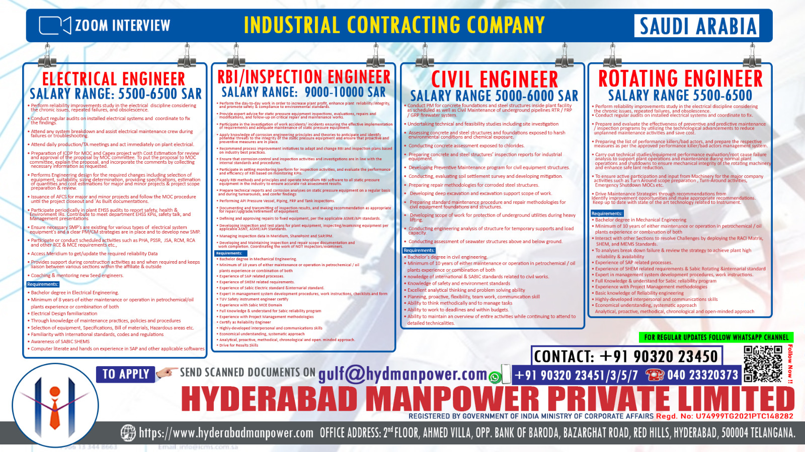 Urgent Hiring for A Industrial Contracting Company of Saudi Arabia